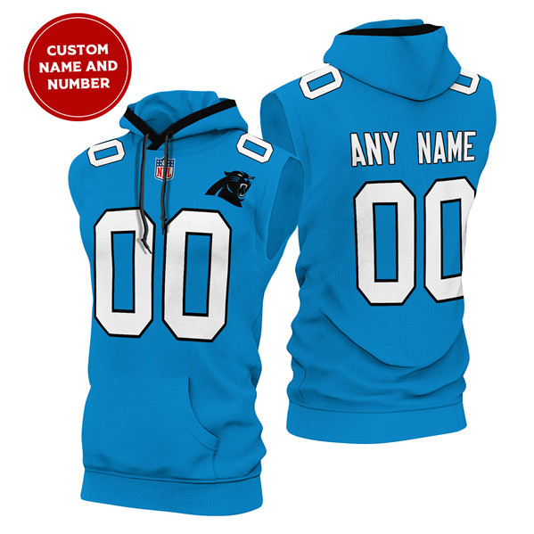 Men's Carolina Panthers Customized Blue Limited Edition Sleeveless Hoodie